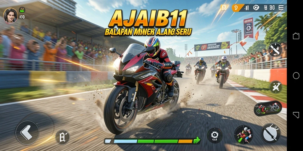 Screenshot gameplay AJAIB11 menampilkan momen balapan yang intens dan seru.