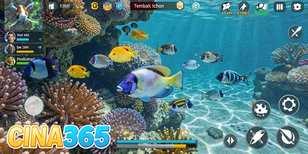 Tampilan gameplay yang menegangkan di CINA365 saat menangkap ikan.