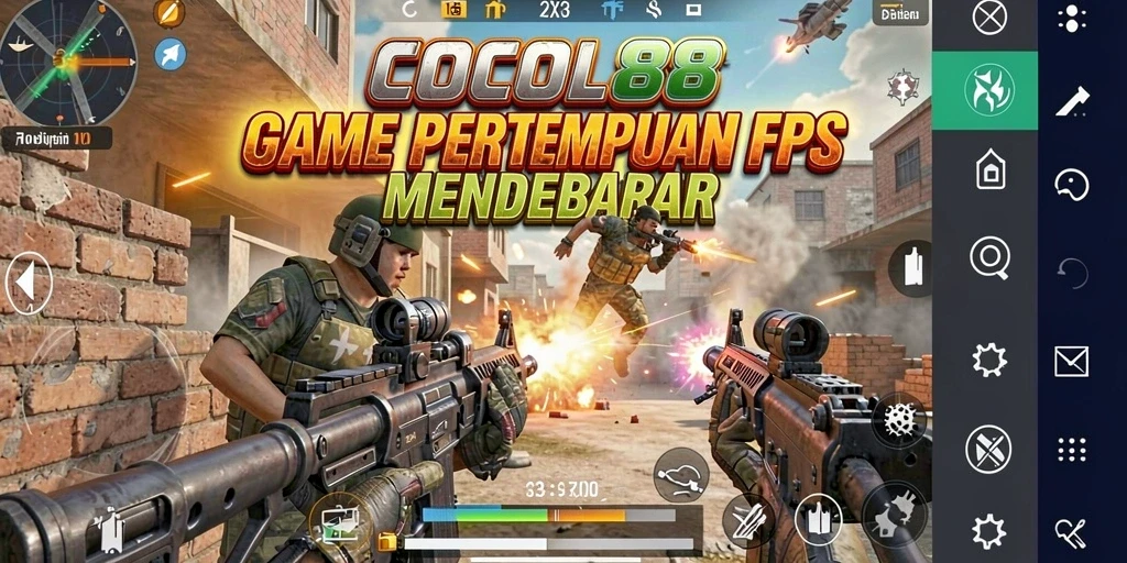 Screenshot gameplay intens dari COCOL88 di medan perang FPS.