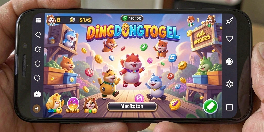 Tampilan utama gameplay DINGDONGTOGEL yang penuh warna dan dinamis.