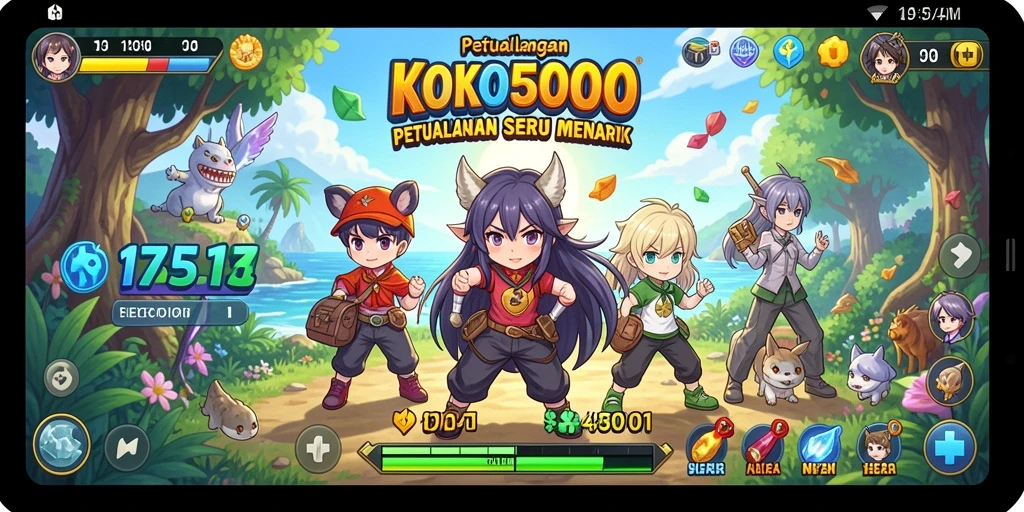 Screenshot KOKO5000 menunjukkan karakter anime dalam petualangan seru.