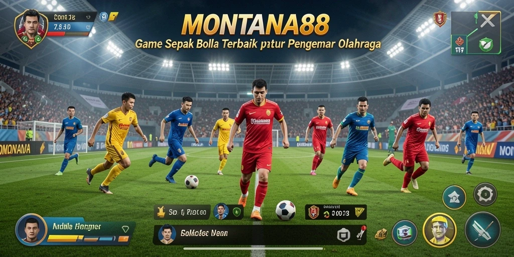 Screenshot gameplay MONTANA88 menampilkan aksi seru di lapangan sepak bola.