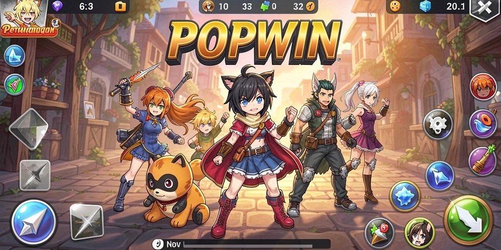 Tangkapan layar dari <strong>POPWIN</strong> menampilkan aksi karakter anime dalam pertempuran.