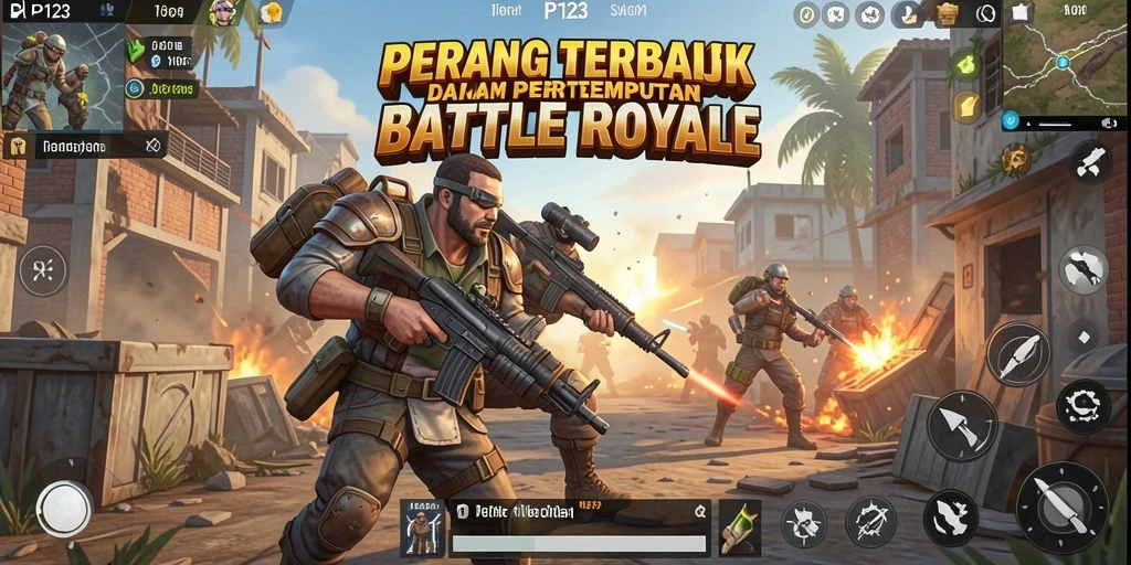 Screenshot utama PP123 menampilkan aksi intens dalam gameplay Battle Royale.