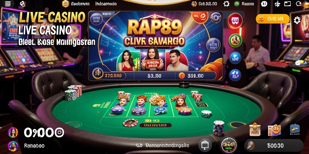 Screenshot menunjukkan dealer langsung dan permainan kasino yang mengasyikkan.